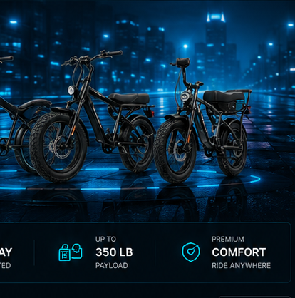 Grandeux electric bikes in a blue city scene