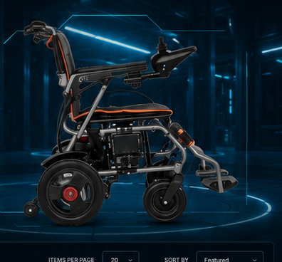 Smart B02 electric wheelchair in a blue technical scene
